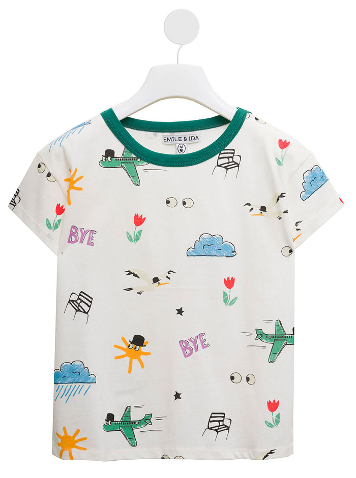 Emile Et Ida Kids Girlss Crew Neck Multicolor Cotton T-Shirt White Tshirts And Polo Shirts