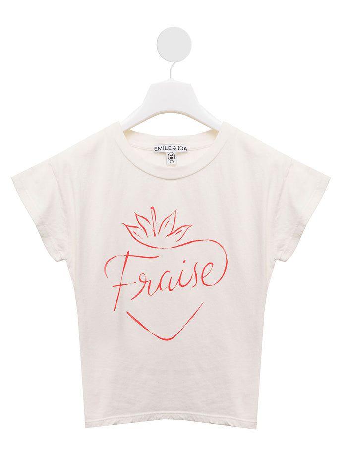 Emile Et Ida Kids Girls White Cotton Crew Neck T-Shirt With Print Tshirts And Polo Shirts