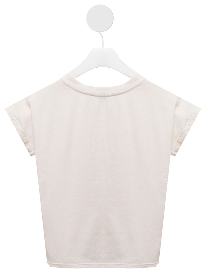 Emile Et Ida Kids Girls White Cotton Crew Neck T-Shirt With Print Tshirts And Polo Shirts