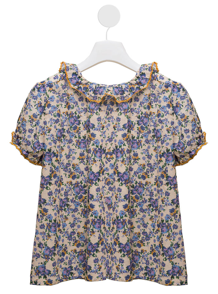 Emile Et Ida Kids Girls Floral Cotton Blouse With Ruffles Shirts And Blouses