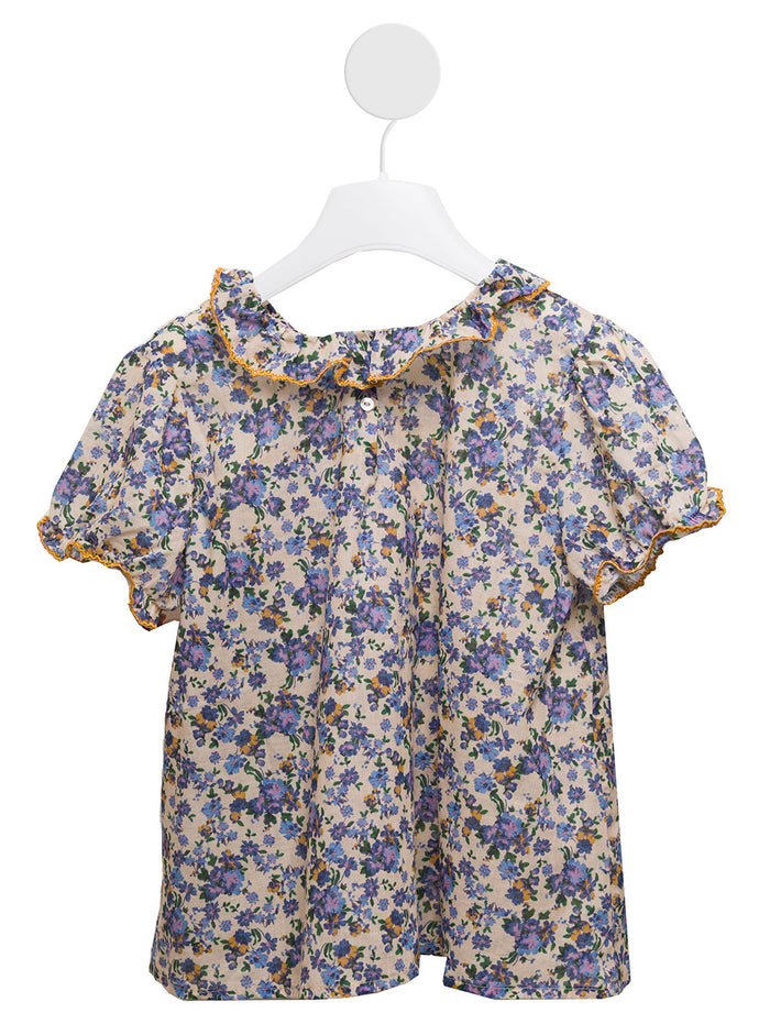 Emile Et Ida Kids Girls Floral Cotton Blouse With Ruffles Shirts And Blouses