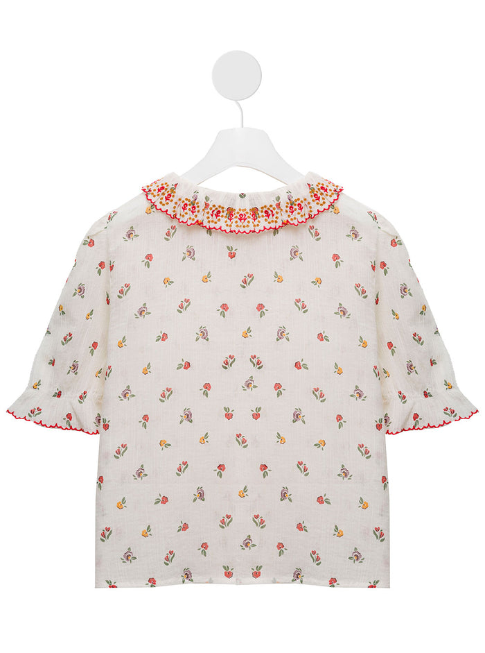 Emile Et Ida Kids Girls Floral Cotton Shirt White And Blouses