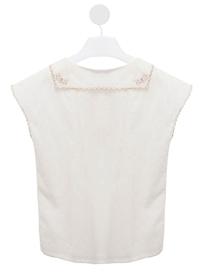 Emile Et Ida Kids Girls White Cotton Shirt With Embroidered Inserts And Blouses