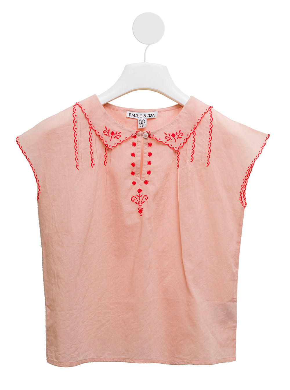 Emile Et Ida Kids Girls Pink Cotton Shirt With Embroidered Inserts And Blouses