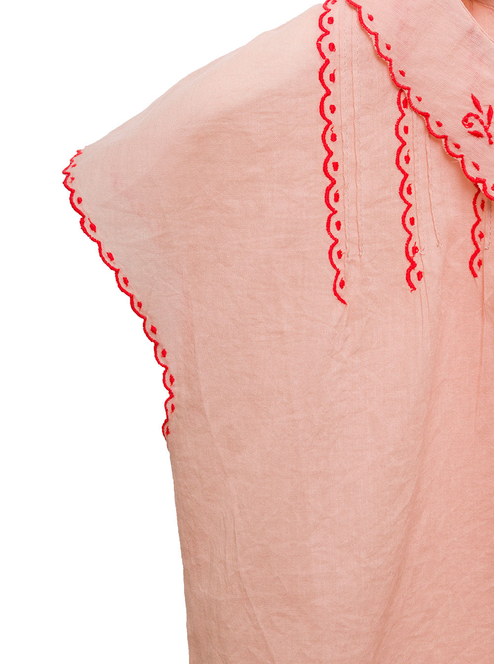 Emile Et Ida Kids Girls Pink Cotton Shirt With Embroidered Inserts And Blouses