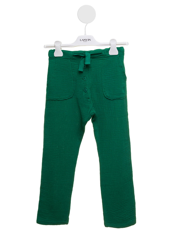 Emile Et Ida Kids Girls Green Ruffled Cotton Trousers