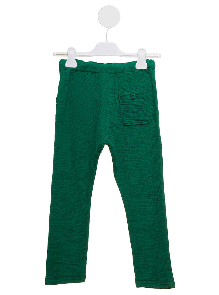 Emile Et Ida Kids Girls Green Ruffled Cotton Trousers