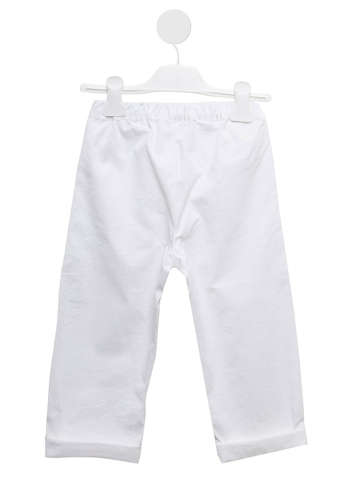 Il Gufo Kids Girls White Cotton Pants With Pockets Elastane Trousers
