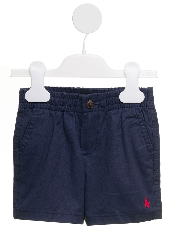 Polo Raplh Lauren Kids Baby Boys Blue Cotton Shorts With Logo Blu Elastane And Bermuda