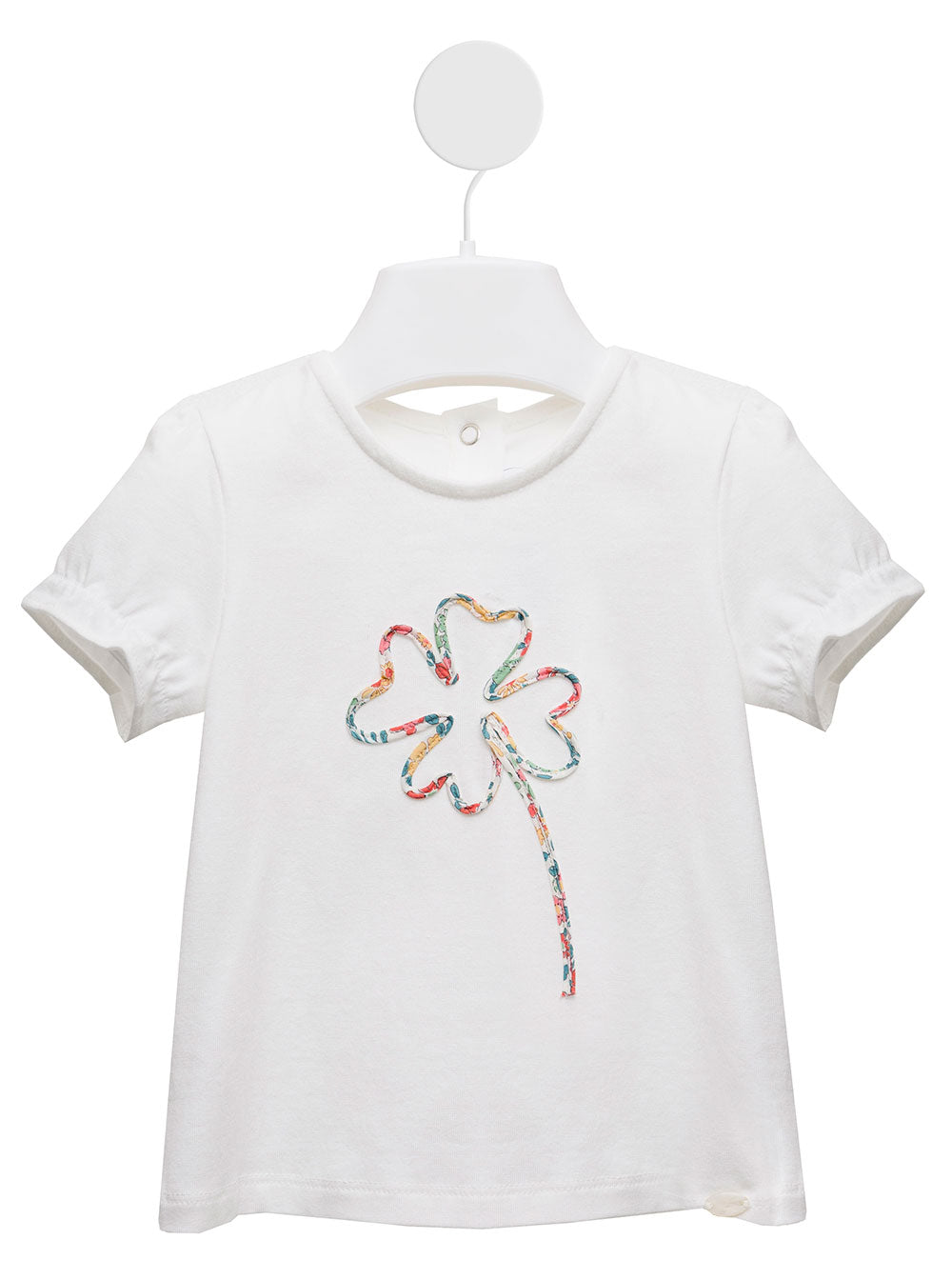 Tartine Et Chocolat Kids Baby Girls White Cotton T-Shirt With Floral Detail Modal Elastane Tshirts And Polo Shirts