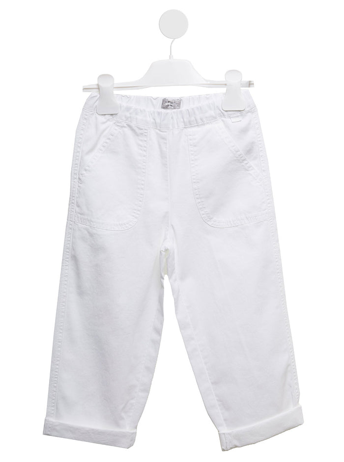Il Gufo Kids Girls Wide White Cotton Pants Elastane Trousers