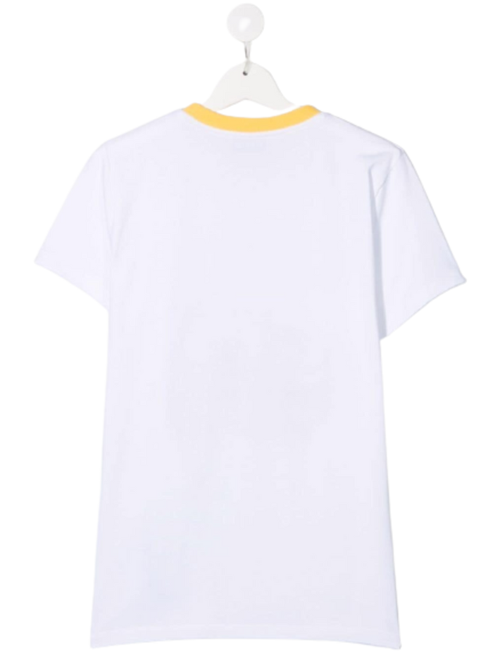 Moschino Kids Boys Cotton Crew Neck T-Shirt With Logo Print White Elastane Tshirts And Polo Shirts