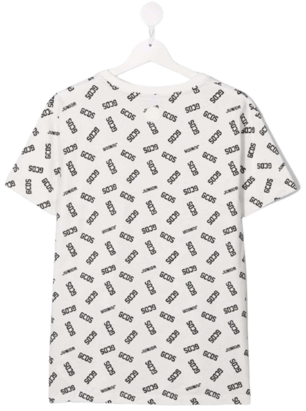 Gcds Kids Boys White Cotton T-Shirt With Allover Logo Print Elastane Tshirts And Polo Shirts