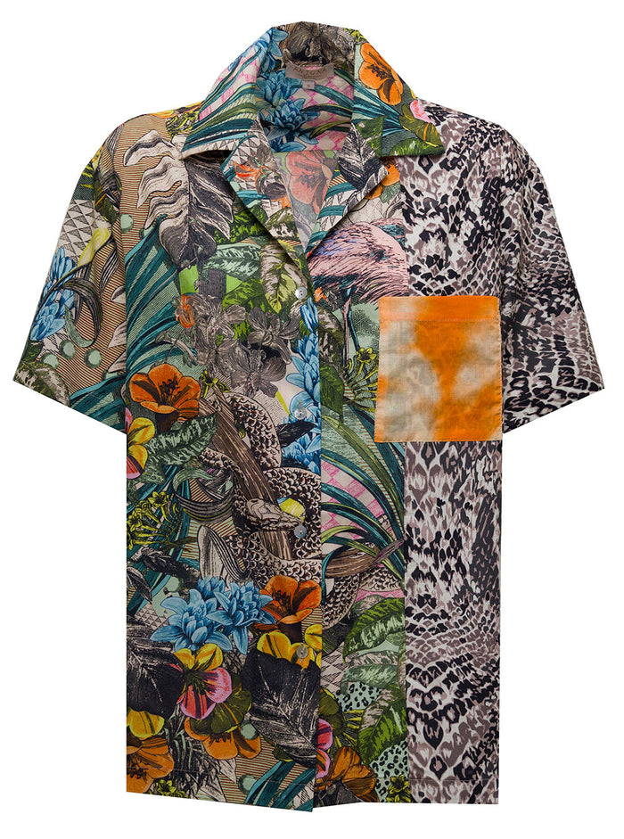 Anjuna Womans Tecla Cotton Patchwork Printed Shirt And Blouses