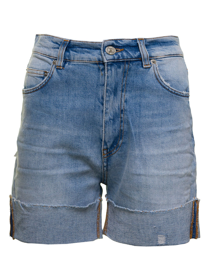 Grifoni Womans Blue Denim Shorts With Ripped Inserts Blu Cotton Elastane And Bermuda