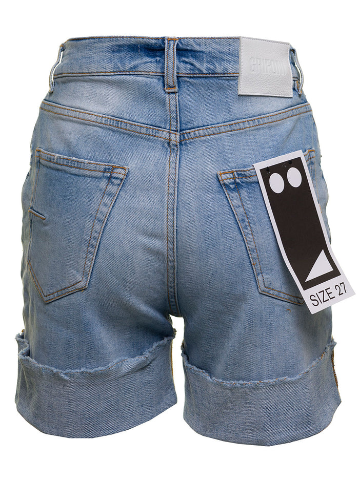 Grifoni Womans Blue Denim Shorts With Ripped Inserts Blu Cotton Elastane And Bermuda