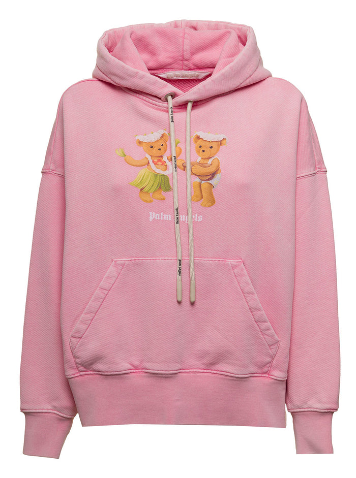 Palm Angels Womans Pink Cotton Hoodie With Bears Print Sweatshirts