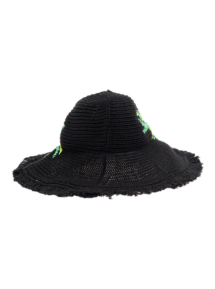 Palm Angels Womans Palms Black Raffia Hat With Logo Polyester And Gloves