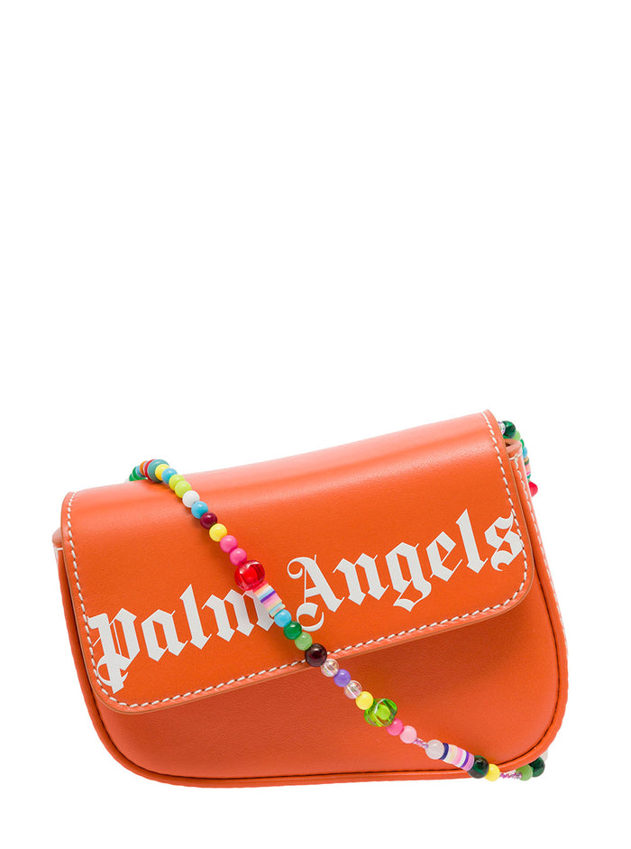 Palm Angels Womans Orange Leather Crossbody Bag With Beads Calf