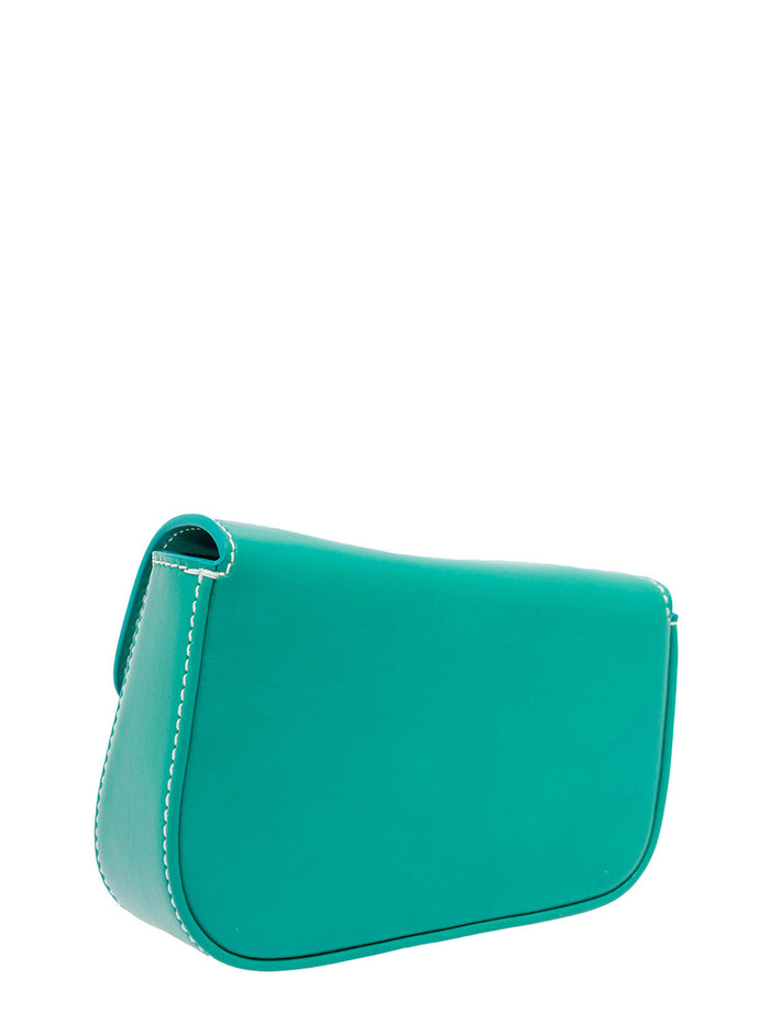 Palma Angels Womans Green Leather Crossbody Bag With Beads Calf