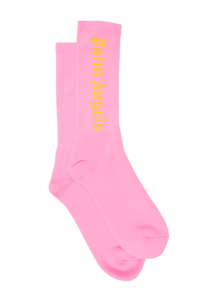Palm Angels Womans Pink Cotton Socks With Logo Fuxia Elastane Polyamide Underwear