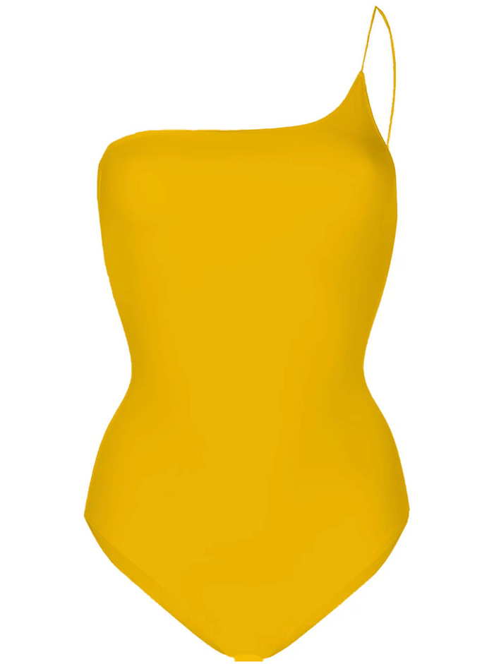 Osèree Womans One-Shoulder Swimsuit Yellow Stretch Fabric Recycled Polyamide Elastane Beachwear