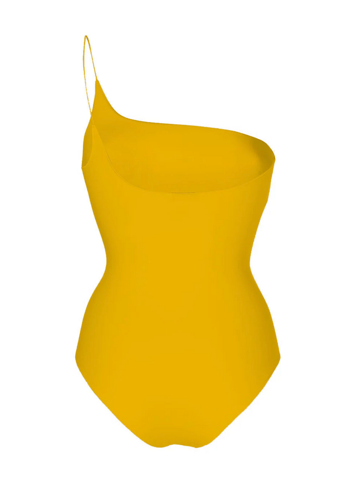 Osèree Womans One-Shoulder Swimsuit Yellow Stretch Fabric Recycled Polyamide Elastane Beachwear