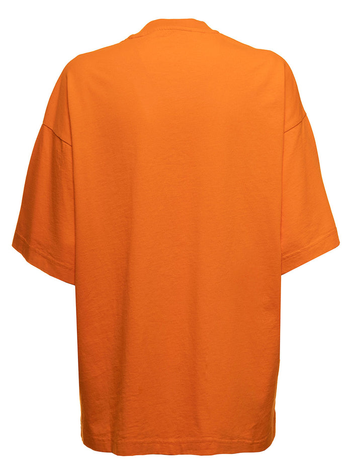 Palm Angels Womens Orange Cotton Oversize T-Shirt With Leopard Bear Tshirts And Polo Shirts