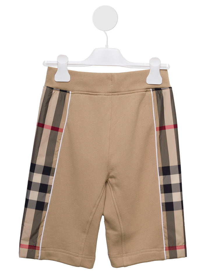 Burberry Kids Boyss Beige Cotton Bermuda With Vintage Check Inserts Shorts And