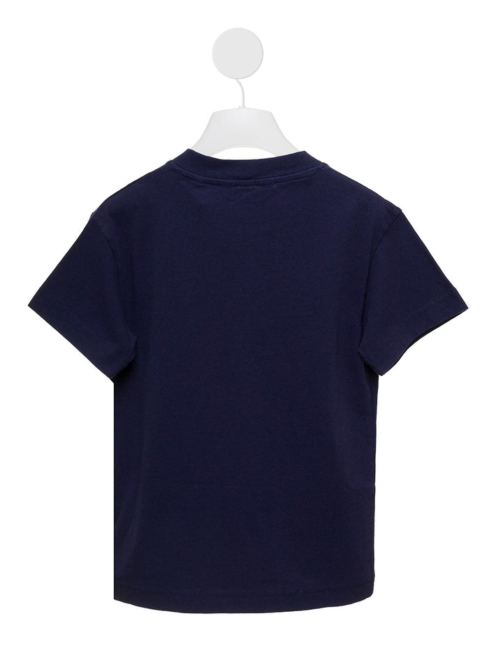 Palm Angels Kids Boys Blue Cotton T-Shirt With Logo Print Blu Tshirts And Polo Shirts