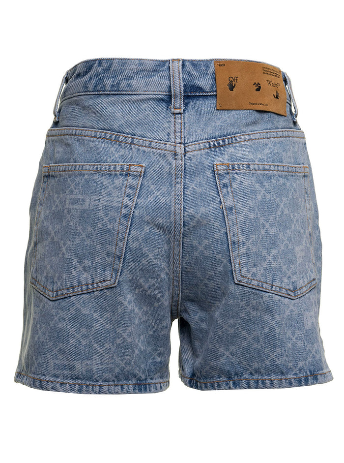 Off White Womans Monogram Denim Shorts Blu Cotton And Bermuda