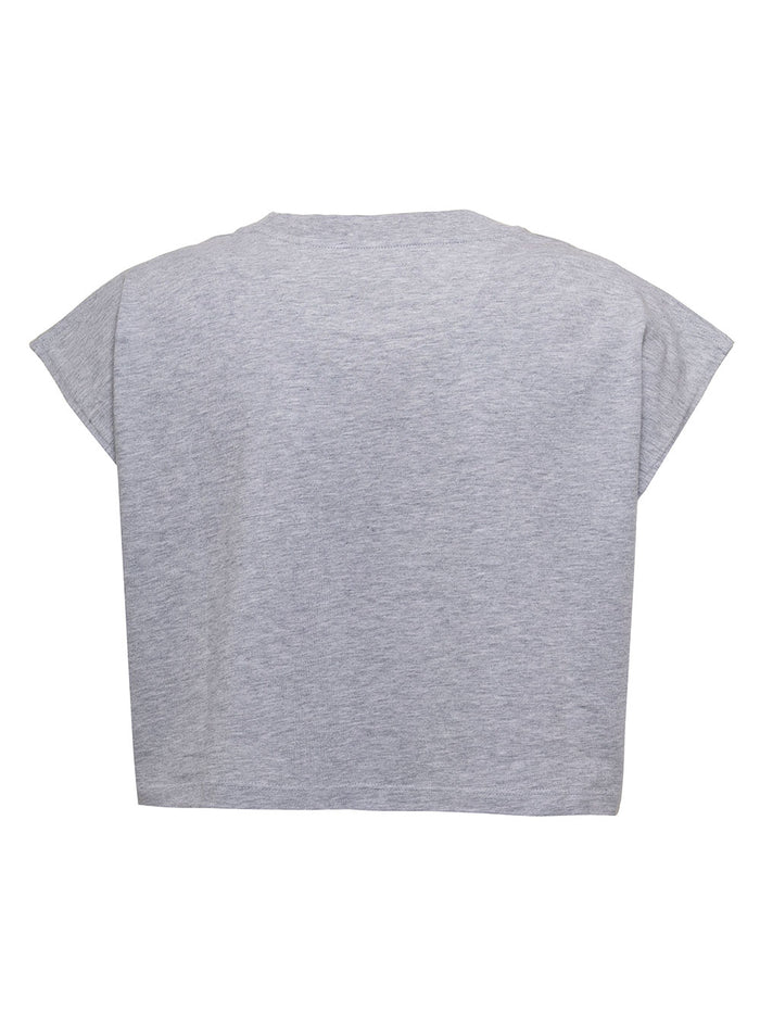 Palm Angelsn Womans Cropped Grey Cotton T-Shirt With Print Tshirts And Polo Shirts