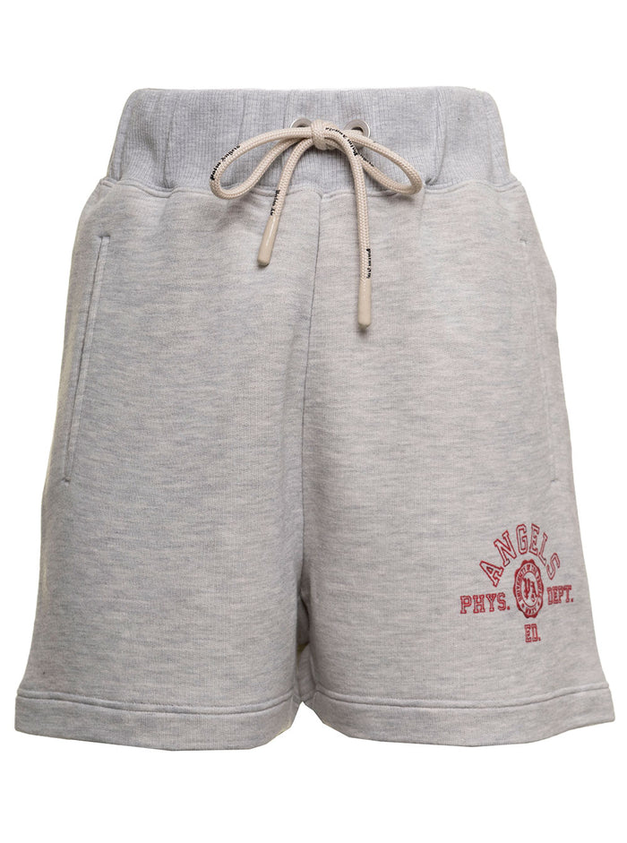 Palm Angels Womans Grey Jersey Shorts With College Print Modal Cotton And Bermuda