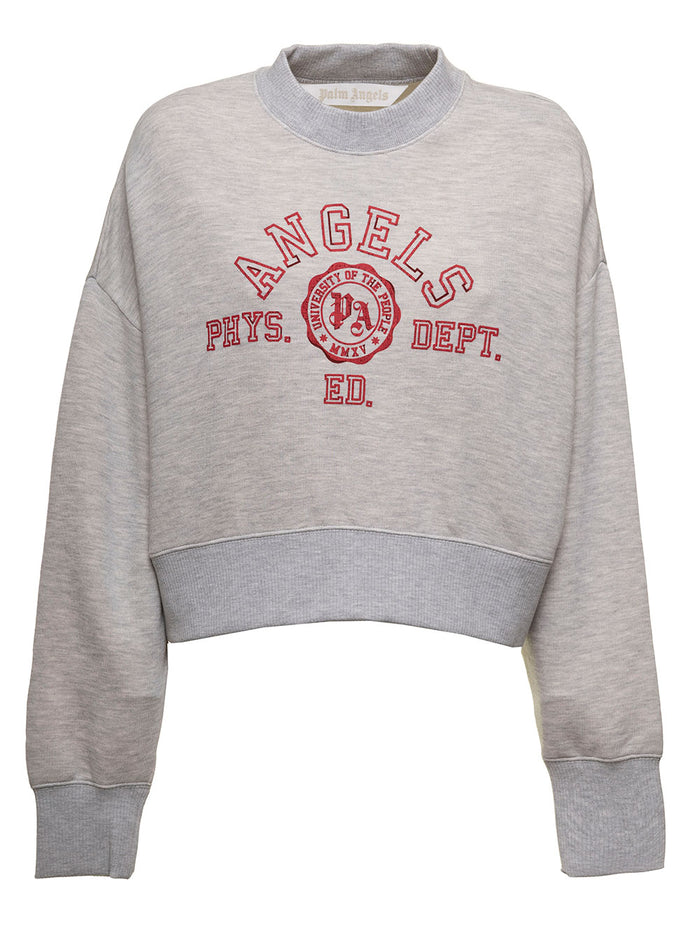 Palm Angels Womans Grey Cotton Sweatshirt With College Print Modal Sweatshirts