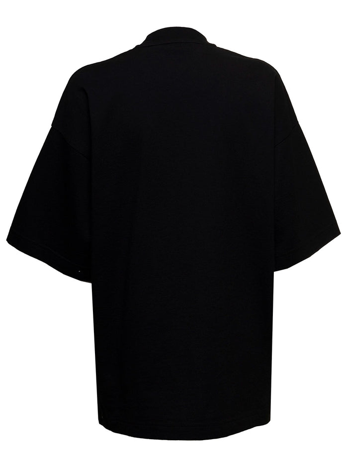Palm Angels Woman S Black Jersey T-Shirt With Leopard Bear Print Cotton Tshirts And Polo Shirts