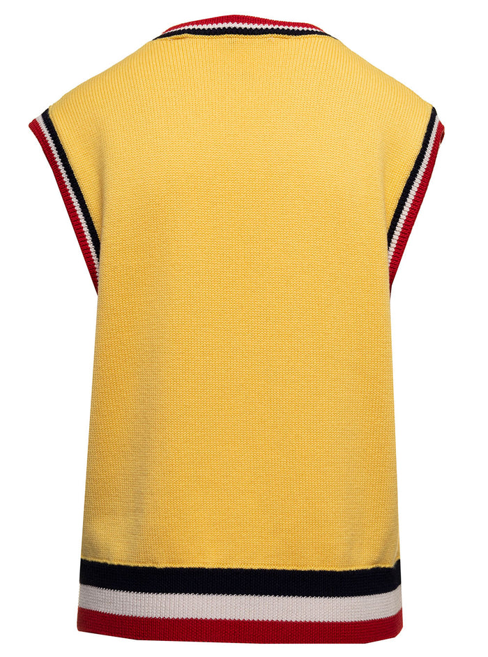 Palm Angels Womans Yellow Wool Jaguar Vest Virgin Blazers