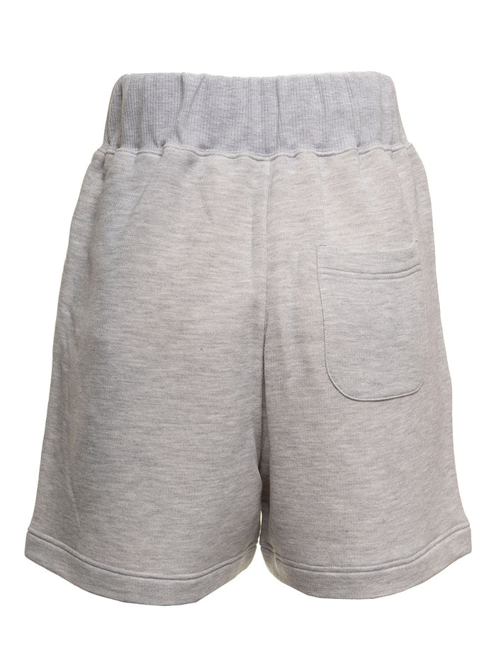 Palm Angels Womans Grey Jersey Shorts With College Print Modal Cotton And Bermuda
