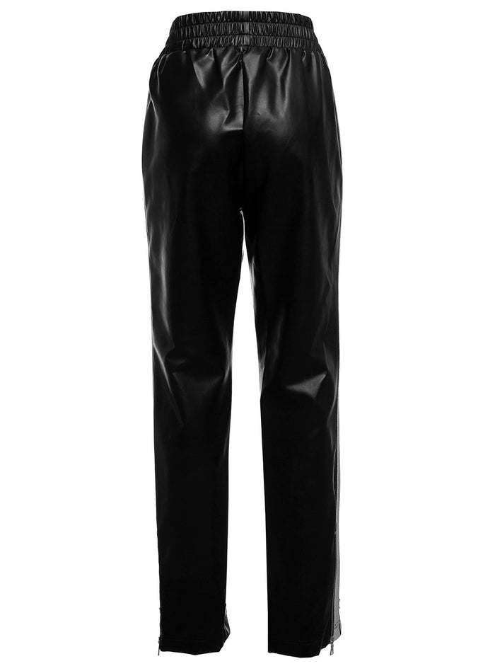 Palm Angels Womans Track Black Leatheret Pants With Logo Trousers