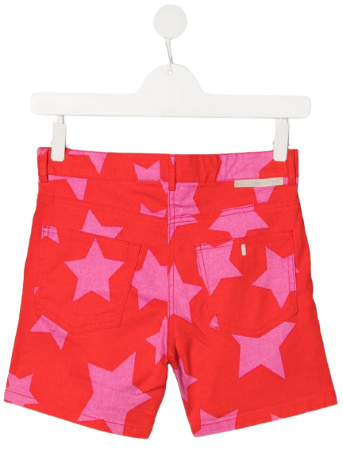 Stella Mccartney Kids Girls Red And Pink Cotton Shorts With Stars Print Elastane Bermuda