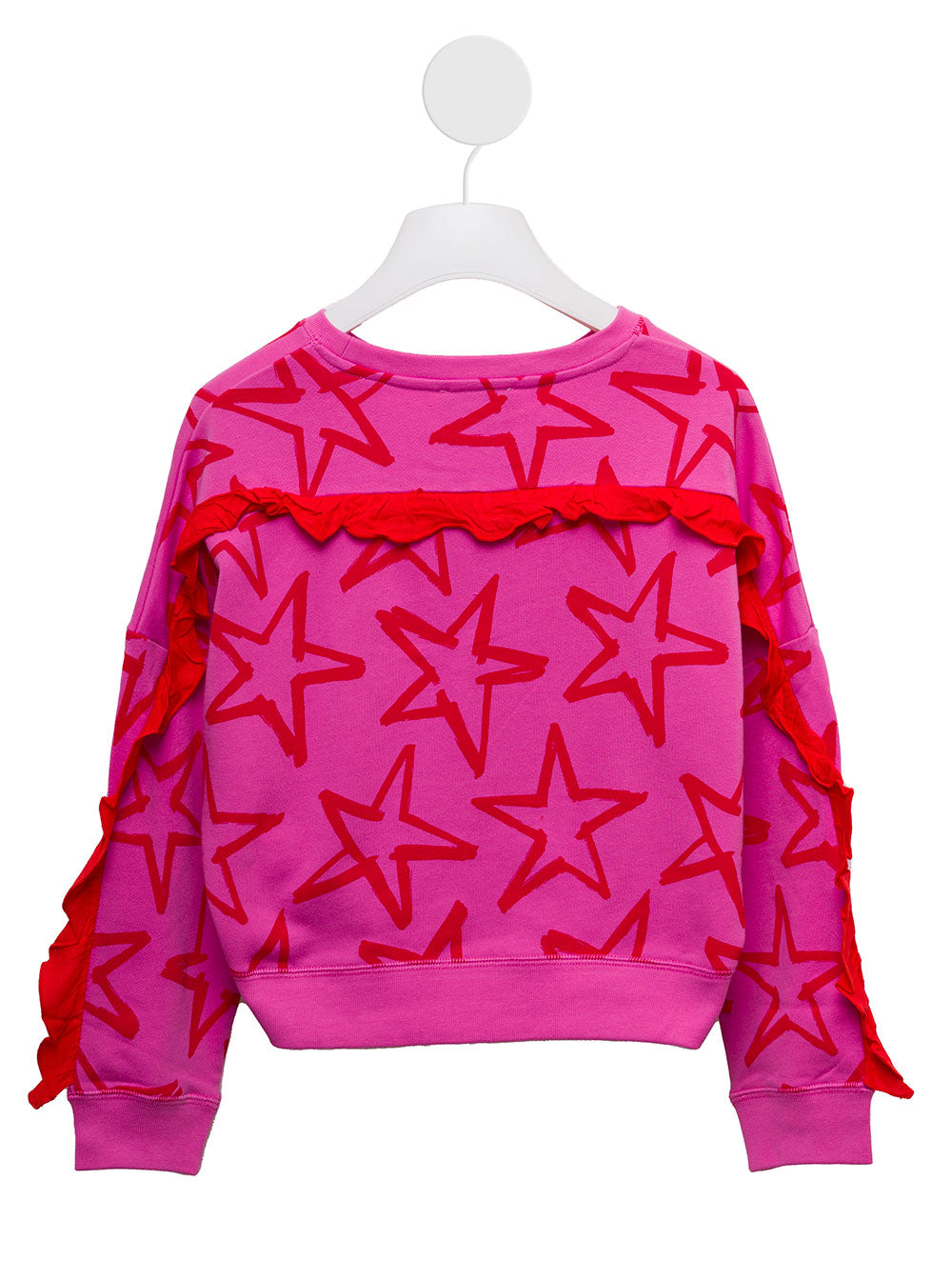 Stella Mc Cartney Kids Girls Pink Sweatshirt With Stars Print And Ruffles Details Fuxia Cotton Sweatshirts