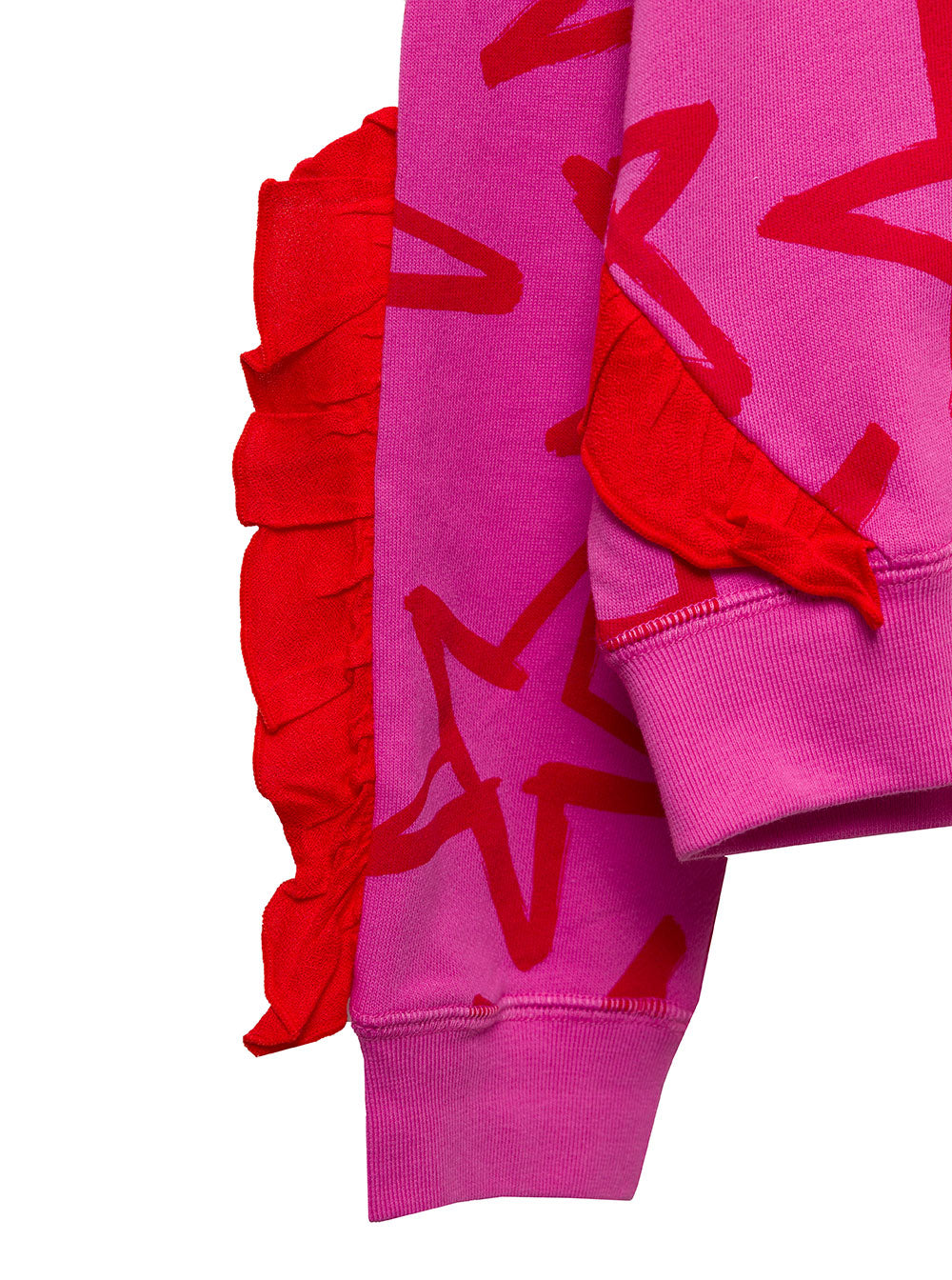 Stella Mc Cartney Kids Girls Pink Sweatshirt With Stars Print And Ruffles Details Fuxia Cotton Sweatshirts