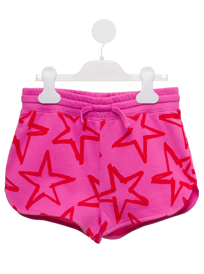 Stella Mccartney Kids Girls Pink Cotton Shorts With Stars Print Fuxia And Bermuda