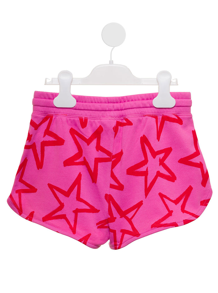 Stella Mccartney Kids Girls Pink Cotton Shorts With Stars Print Fuxia And Bermuda