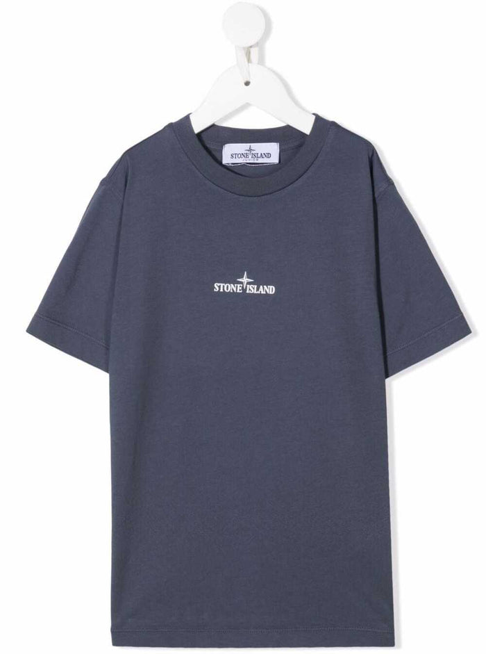 Stone Island Kids Boys Blue Cotton T-Shirt With Logo Blu Tshirts And Polo Shirts