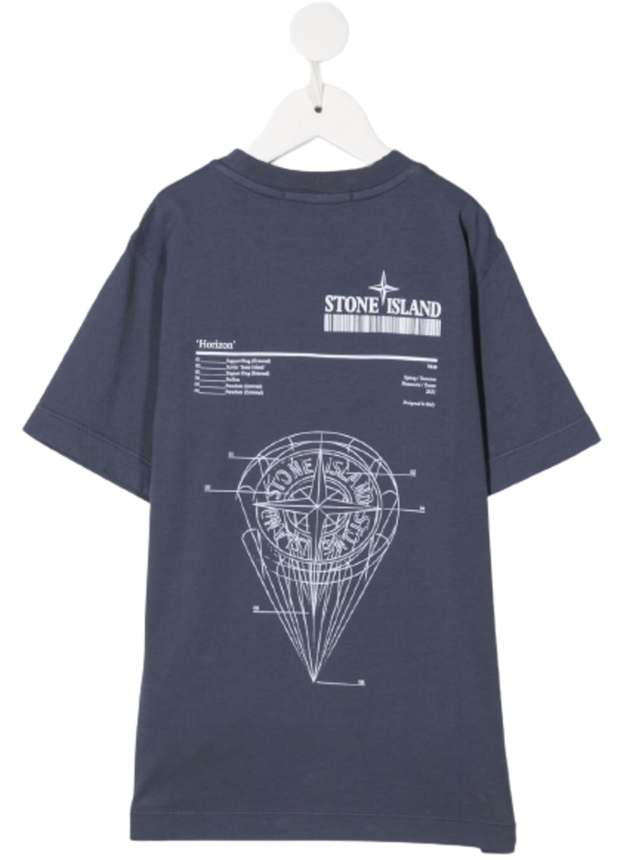 Stone Island Kids Boys Blue Cotton T-Shirt With Logo Blu Tshirts And Polo Shirts