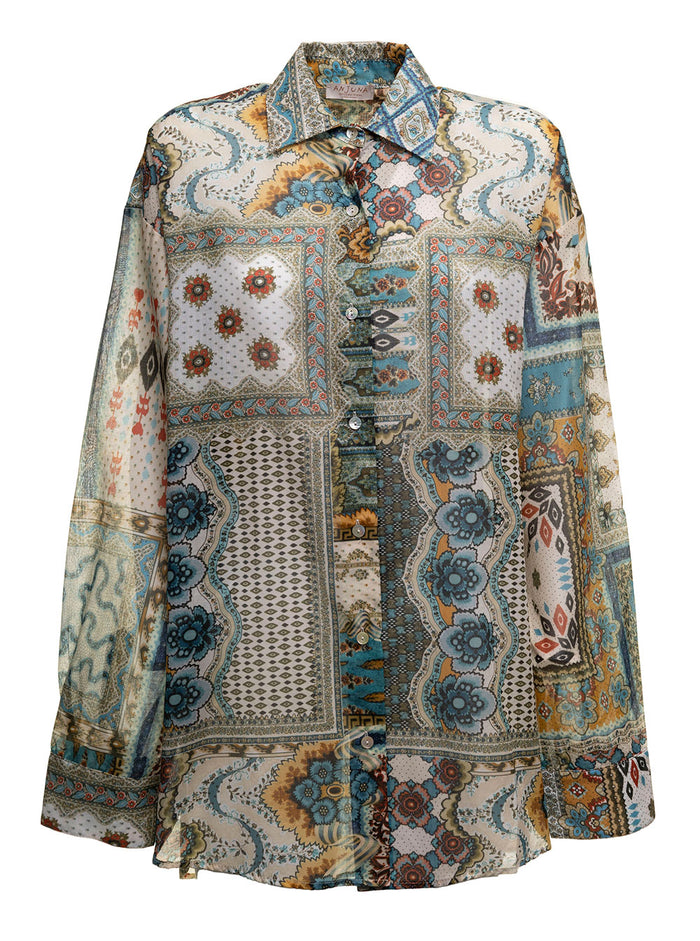Anjuna Womans Talita Cotton Patchwork Printed Shirt And Blouses