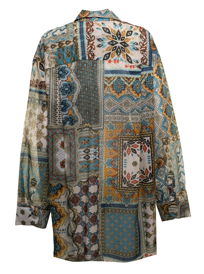 Anjuna Womans Talita Cotton Patchwork Printed Shirt And Blouses