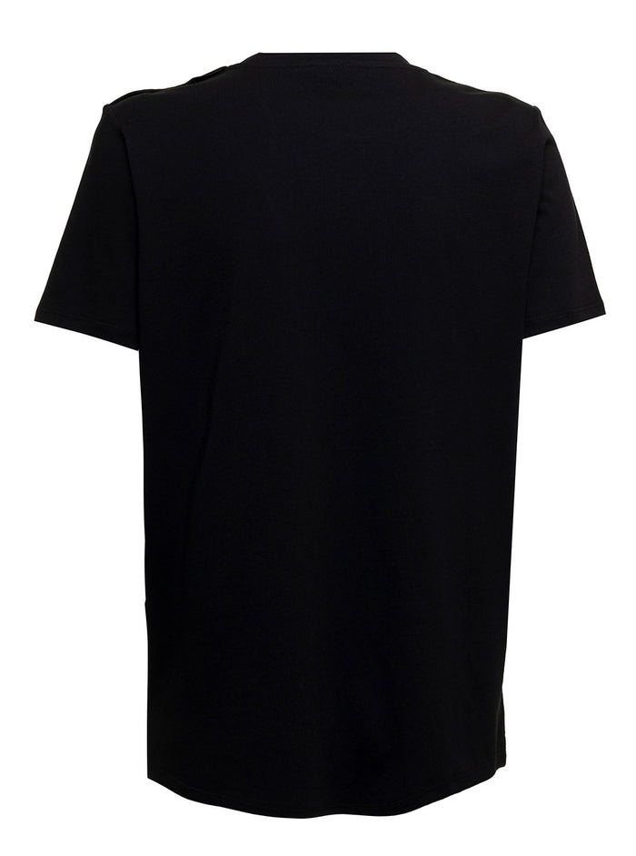 Balmain Womans Black Cotton T-Shirt With Logo Print Tshirts And Polo Shirts