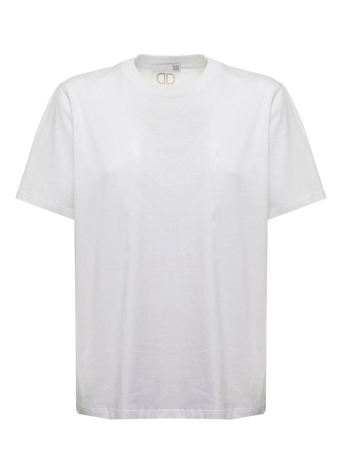 Douuod Womans White Cotton T-Shirt With Logo Tshirts And Polo Shirts