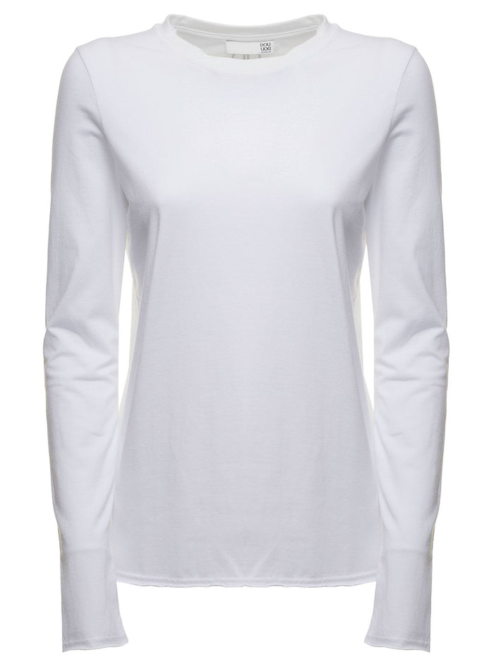 Douuod Womans White Cotton Long Sleeve T-Shirt Elastane Tshirts And Polo Shirts